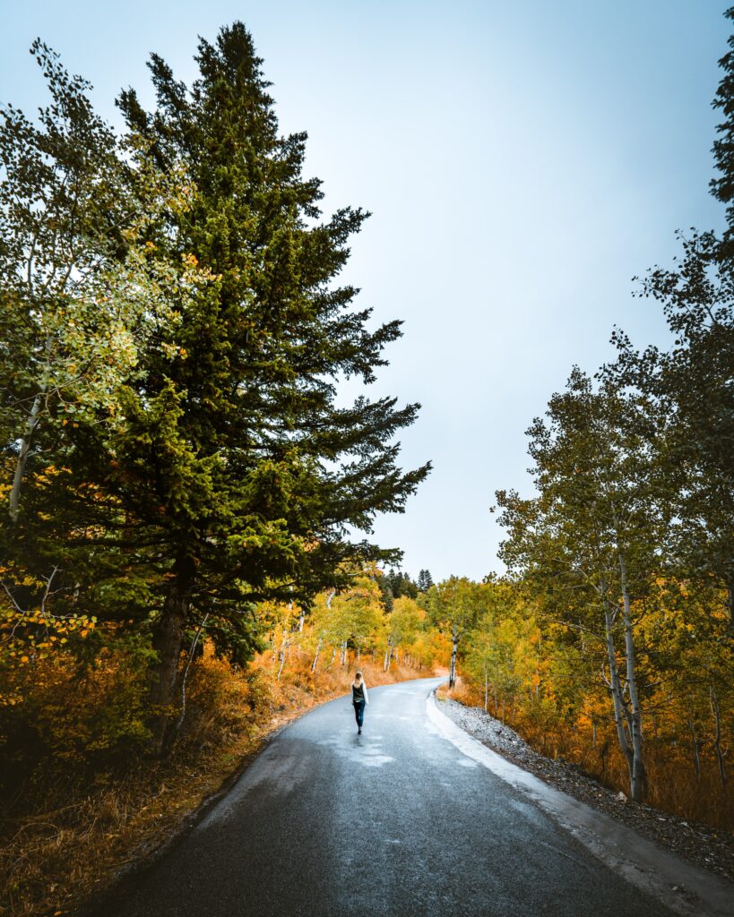 Woman walking on a road