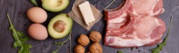 sources of healthy fats like eggs, avocados, cheese, nuts, olive oil