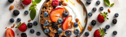Bowl with probiotic-rich yogurt, berries and granola